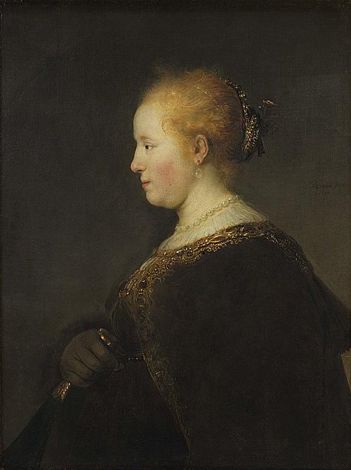 A Young Woman in Profile with a Fan - Rembrandt HarMenszoon van Rijn